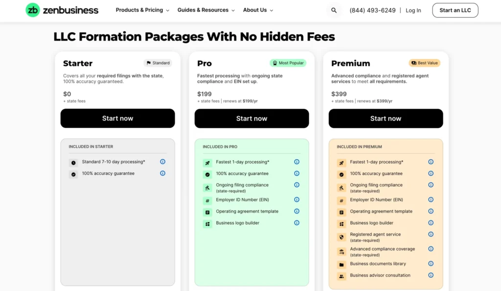 ZenBusiness – Pricing